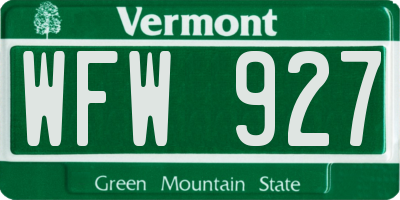 VT license plate WFW927