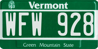 VT license plate WFW928