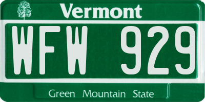 VT license plate WFW929