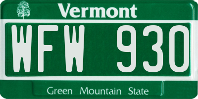 VT license plate WFW930