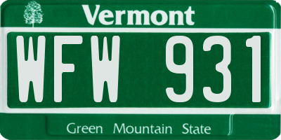 VT license plate WFW931