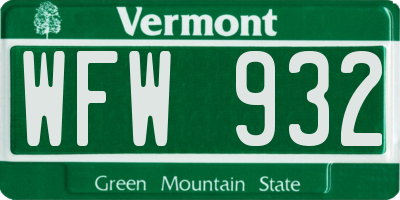 VT license plate WFW932