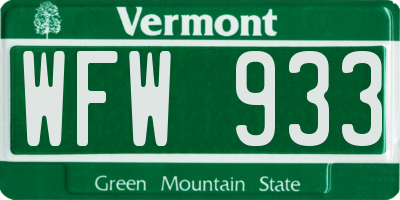 VT license plate WFW933
