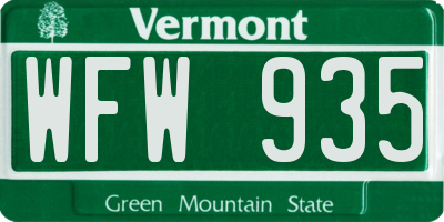 VT license plate WFW935