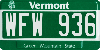 VT license plate WFW936