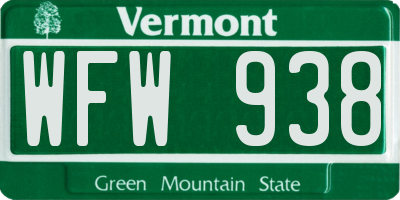VT license plate WFW938