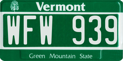 VT license plate WFW939