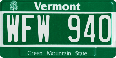VT license plate WFW940