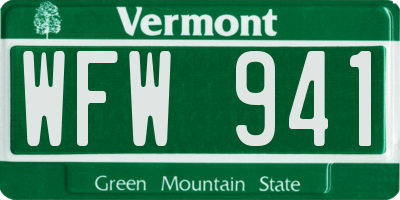 VT license plate WFW941