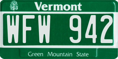 VT license plate WFW942