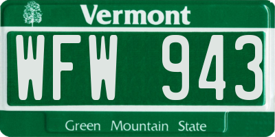 VT license plate WFW943