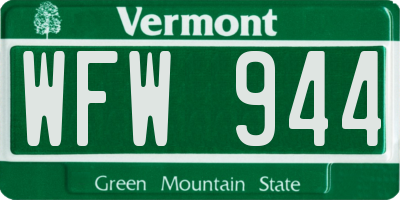 VT license plate WFW944