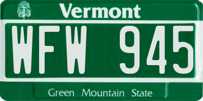 VT license plate WFW945