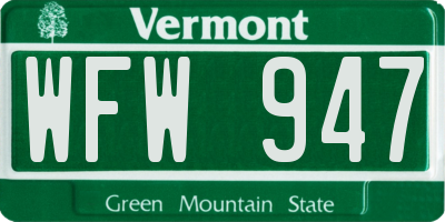 VT license plate WFW947