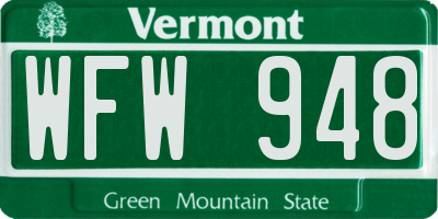 VT license plate WFW948
