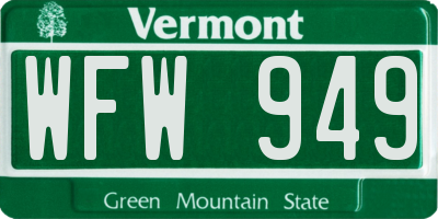 VT license plate WFW949