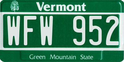 VT license plate WFW952