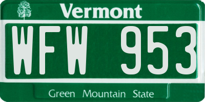 VT license plate WFW953