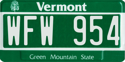 VT license plate WFW954