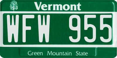VT license plate WFW955