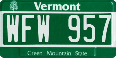 VT license plate WFW957