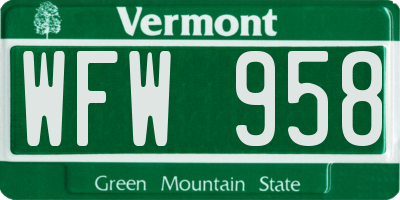 VT license plate WFW958