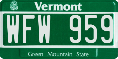 VT license plate WFW959