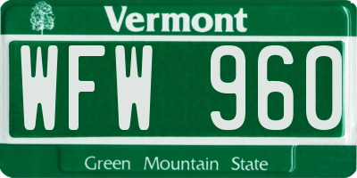 VT license plate WFW960
