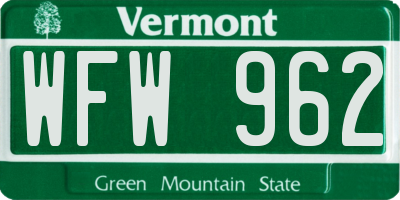 VT license plate WFW962