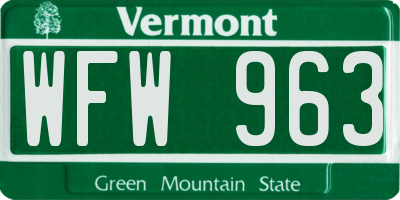 VT license plate WFW963