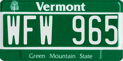 VT license plate WFW965
