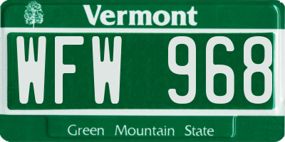 VT license plate WFW968