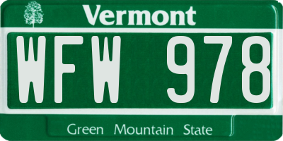VT license plate WFW978