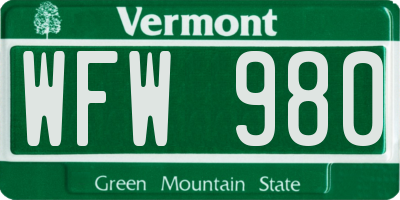 VT license plate WFW980