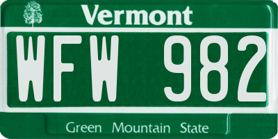 VT license plate WFW982