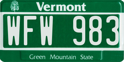VT license plate WFW983