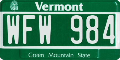 VT license plate WFW984