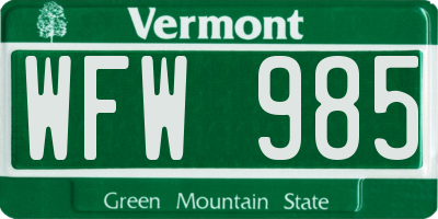 VT license plate WFW985