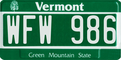 VT license plate WFW986