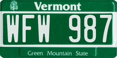 VT license plate WFW987