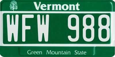 VT license plate WFW988