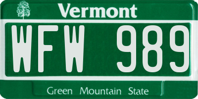 VT license plate WFW989