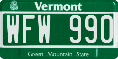 VT license plate WFW990