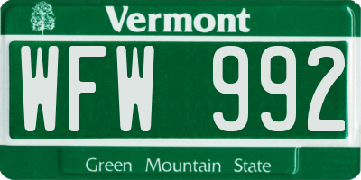 VT license plate WFW992