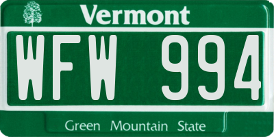 VT license plate WFW994
