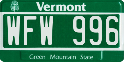 VT license plate WFW996