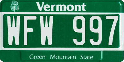 VT license plate WFW997