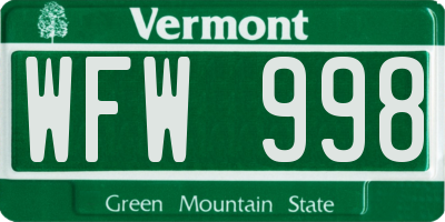 VT license plate WFW998