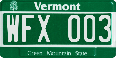 VT license plate WFX003