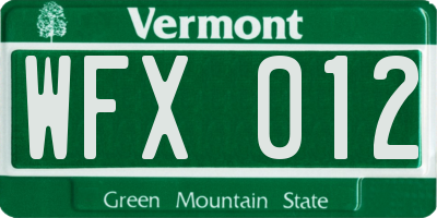 VT license plate WFX012